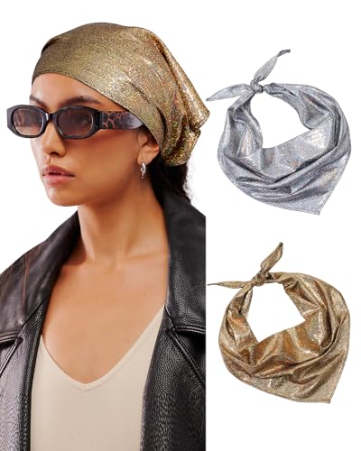 AWAYTR Y2K Hair Bandanas for Women Hair - 2Pcs Punk Head Wraps for Girls Hair Scarf Grunge Disco Head Cover