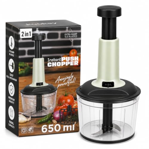 Image of Push Chopper for Kitchen Use 650 ML, Onion Cutter, Push Chopper with 3 Blades, Vegetable Chopper Kitchen Items for Home Cutting Vegetables, Ginger, Garlic, Salad, Tomato, Potato (Multicolour)