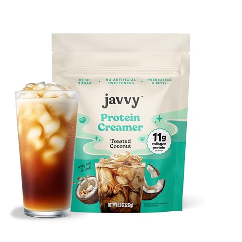 Javvy Protein Coffee Creamer – Sugar Free Creamer with 11g of Collagen, MCT Oil, Keto Coffee Creamer Powder for Hair, Skin & Nail Support, Toasted Coconut, 1 Pack