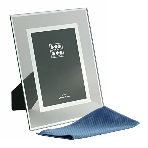 SixtreesFlat Glass & Mirror Line inset Photo Frame for a 7" x 5" picture - Lenton Complete with a Microfibre cleaning cloth.