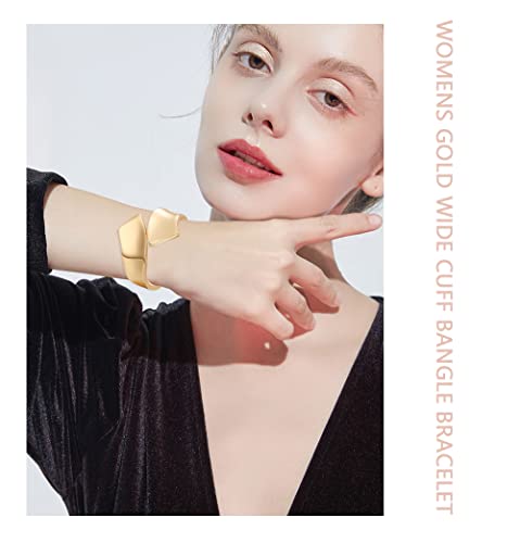 Samoco 3Pcs 18K Gold Plating Bangles Bracelets For Women Chunky Polished-Finish Wrist Cuff Wrap Hinge Twist Bangle Opening Wide-Grooved Wire Statement Fashion Jewelry Bracelet For Women #TOP3
