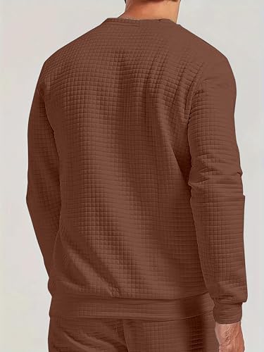 Image of KAJARU Quilted Pattern Long Sleeve Sweatshirt, Round Neck, Men's Casual Pullover, Grey, Black, Beige