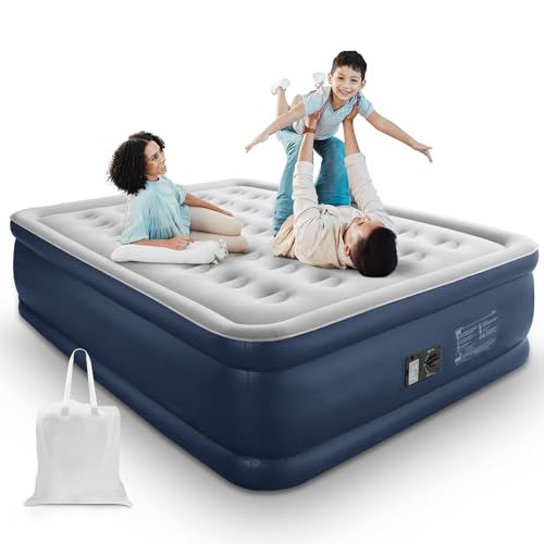 Andola Queen Air Mattress with Built in Pump, 18'' Inflatable Mattress Double High with 3 Mins Quick Self-Inflation, Light Grey