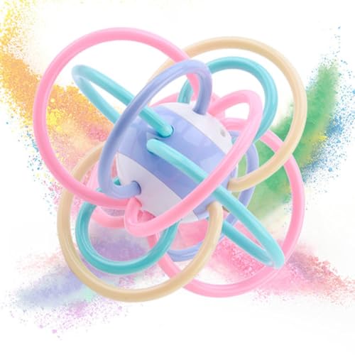 Image of Lefan Infant Silicone Sensory Baby Teether Tube Ball Loopi Toy Sensory Teething Toys with Rattle for Babies 3-12 Months New Borns-Multicolor