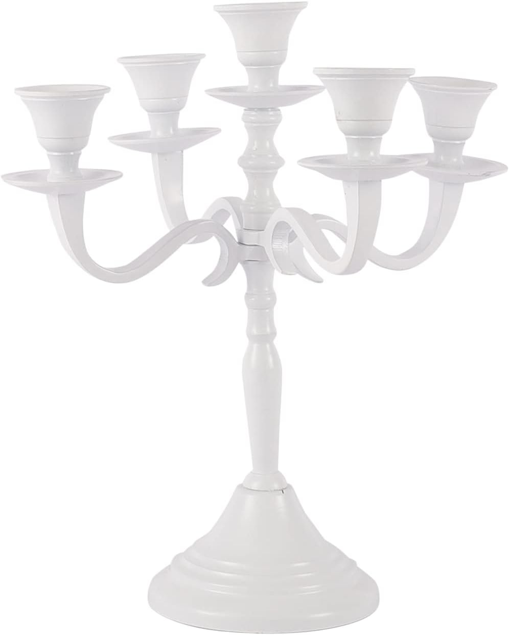 VOIDROPFive Arm Candelabra Tall -Glossy Taper Candle Holders, Candle Stands, Candlesticks for Home Decor, Wedding, Parties, Dinning Table Centerpiece, Fit 3/4 inch Thick Candles (White)
