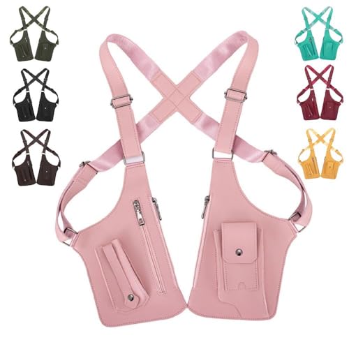 Image of Leather Shoulder Armor Hidden Underarm Strap Wallet Adjustable Anti Pickpocket Accessories with Double Bag for Men, Women Leather Armor (pink)