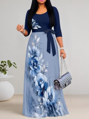 Image of Women's 3 /4 Sleeve Maxi Dress with Pockets