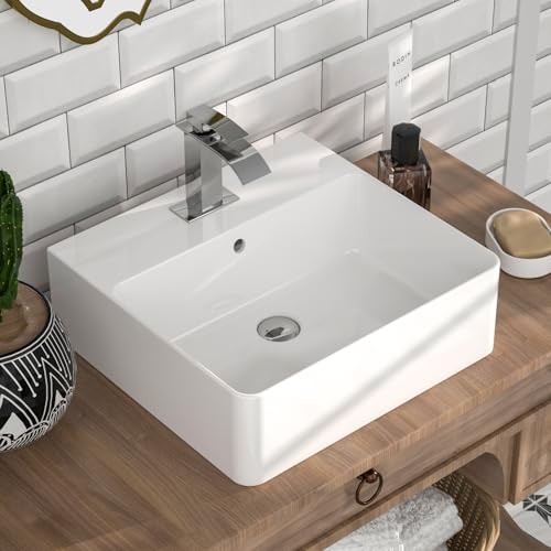 Bathroom Vessel Sinks, DeerValley Ceramic Rectangular Wall Hung Bathroom Basin, Compact Countertop Sinks with Overflow for Home Office Restaurants Schools - 46 x 42 x 15.5cm