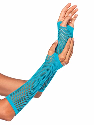 Leg Avenue Women's Triangle Net Fingerless Gloves - Neon Blue