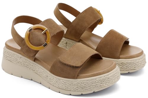 Image of UBFEN Womens Espadrille Platform Sandals Low Wedge Heel - Orthopedic Arch Support, Cushion Insole, Comfortable Dressy Buckle Sandals for Walking and Vacation