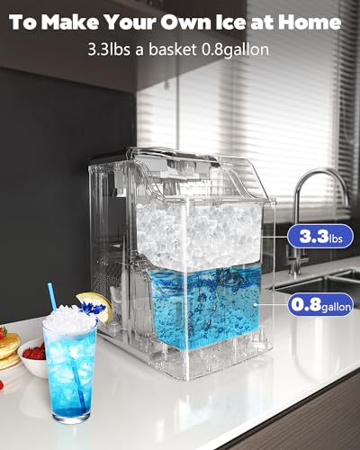 Kndko Nugget Ice Makers Countertop,45lbs/Day,Countertop Ice Maker Crushed Ice,24H Timer,3.3 Pounds Basket,Self Cleaning Ice Maker,Pellet Ice Maker for Home Bar Party,Stainless Steel Ice Machine