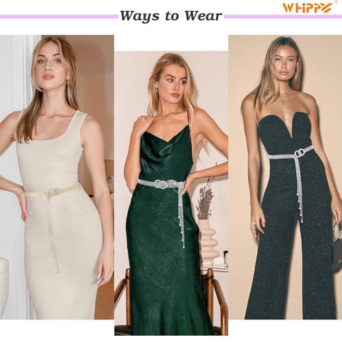 WHIPPY Women Rhinestone Belt Silver Shiny Diamond Fashion Crystal Ladies Double O-Ring Waist Belt for Jeans Dressesby4