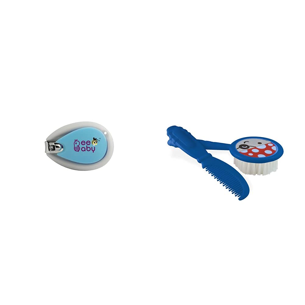 BeeBaby Premium Nail Clipper & Butterfly Shape Hair Comb and Brush. (Blue.)