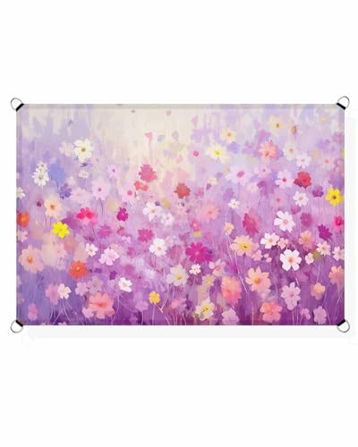 Daisy Floral Sun Sail Shades Rectangle Canopy,Sunlight Block Heavy Duty Curved Backyard Shade Cover, Waterproof Sun Shades for Patios Garden Pergola Outdoor,8'x10' Multicolor Abstract Painted Art