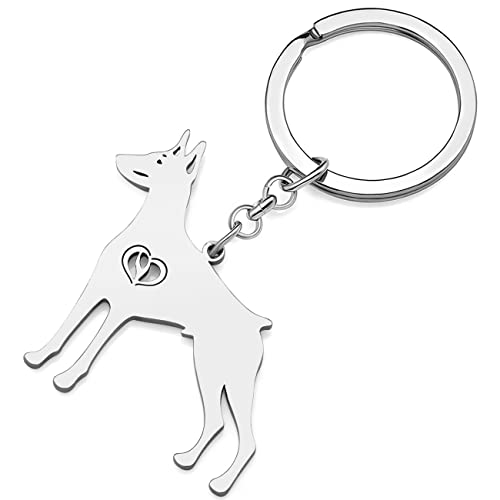 WEVENI Cute Dog Keychain18K Gold Plated Stainless Steel Key Chain Ring Accessories Charms Dog Lovers Gifts for Women Girls (Silver Plated Doberman)2