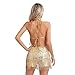 WDWQVQGF Womens Ballroom Dance Competition Costume Glittery Sequined Fringe Lace-up Leotard Bodysuit Cha-cha Samba Latin Dancewear For Dance and Performance(Gold,M)