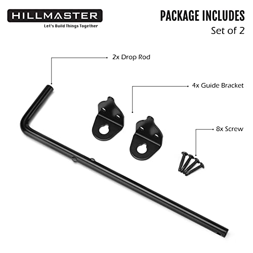 Image of HILLMASTER 12 inch Heavy Duty Cane Bolt Gate Drop Rod for Wood Fence, Steel Drop Bolts Cane Bolt Hardware for Wooden Gater and Holding Doors, Black Finish,2 Pack