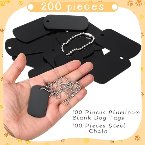Yinkin 200 Pcs Personalized Military Dog Tags Set Including 100 Pcs Aluminum Blank Dog Tags for Engraving 100 Ball Steel Chain Rectangle Metal Blank Stamping Label for DIY Craft(Black) - Image 5