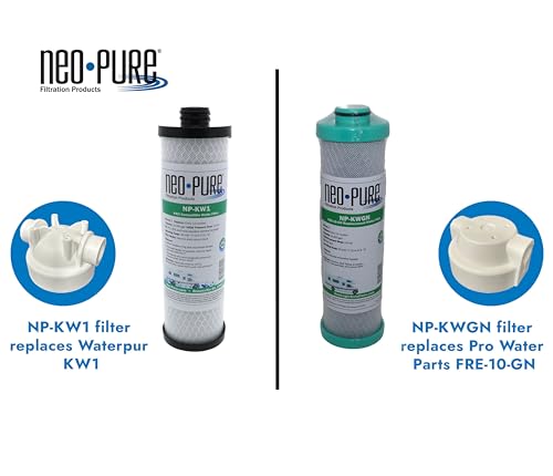 Neo-Pure NP-KW1 WaterPur KW1 Compatible 10\" Carbon Block Filter for RCS/FR1 Housing | Chlorine, Sediment, VOC Reduction | RV, Boat, Camper Water Filtration - 2 PK
