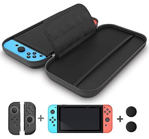 Carrying Case and Accessories Compatible with Nintendo Switch Switch OLED - GH Switch Case and Screen Protector x1, JoyCon Grip Cover and Thumb Grips Caps x2