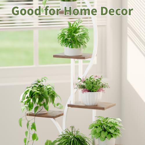 Plant Stand Indoor with Grow Lights - 8 Tier Corner Plant Shelf , 65'' Lighted Plant Rack for Indoor Plants Multiple Growing, S-Shaped Metal Plant Holder for Living Room, Patio, Balcony, Decor (White) (White)