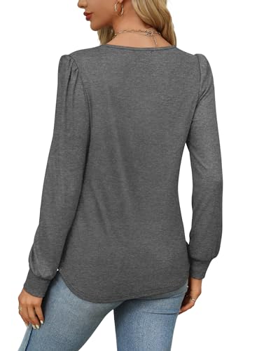 Ofeefan Womens Sweaters Fall 2024 Dressy Casual Long Sleeve Shirts Tuck Pleated Tunic Tops Business Blouses Dark Grey Xl thumb #4