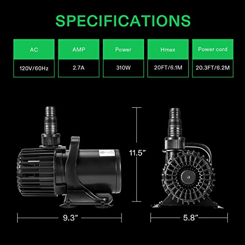 Vivosun 5300 Gph Submersible Water Pump, 310W Pond Pump, Ultra Quiet Aquarium Pump With 20Ft. Lift Height For Pond Waterfall, Fish Tank, Statuary, Or Hydroponics #TOP6