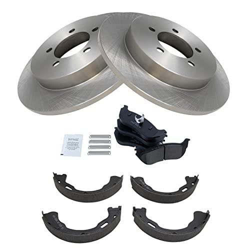 Image of TRQ Rear Brake Pad and Rotor Set Ceramic Parking Brake Shoe Compatible with 2002-2005 Ford Explorer Mountaineer