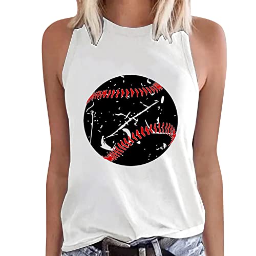 Toppar damer tonåring linne elegant ärmlös sport t-shirt med baseball tryck casual toppar rund hals t-shirt för sommar väst fritid sweatwear pyjamas mode streetwear väst, Vit, XXL