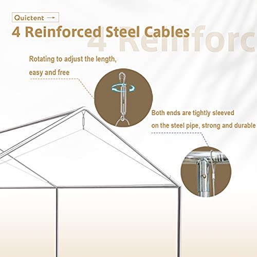 Quictent 10’X20’ Carport Heavy Duty Car Canopy Galvanized Outdoor Car Shelter Boat Shelter With Reinforced Steel Cables And Ground Bars-Beige #TOP1