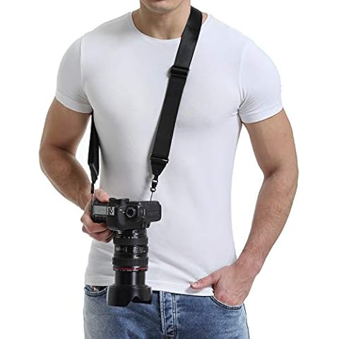 waka Rapid Slide Camera Neck Shoulder Strap with Quick Release, Adjustable Camera Sling Strap for Nikon Canon Sony Fuji Panasonic Olympus Pentax Any DSLR Camera, Black Cover