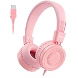 yoygerty USB C Kids Headphones for School, Upgrade USB Type C Kid Headphone, 94 dB Volume Limiter Wired On-Ear Headset for Kids/Toddlers/Children/Teens/Boys/Girls-Pink