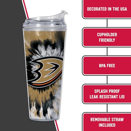 Image of Rico Industries NHL Hockey Team Color Tie Dye 24oz Metallic Acrylic Tumbler with Hinged Lid, Officially Licensed Double Wall Tumbler with Straw