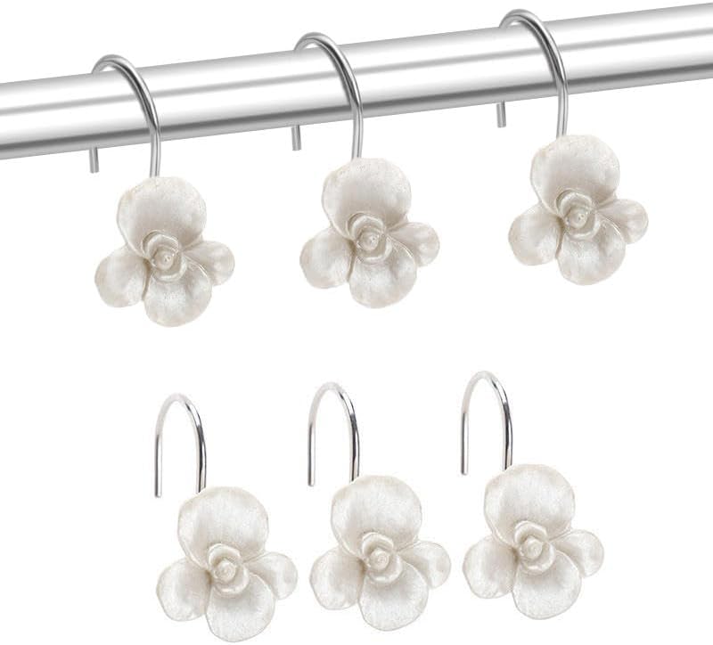 CandyGrid 12 PCS Cute Flower Shower Curtain Hooks Rings