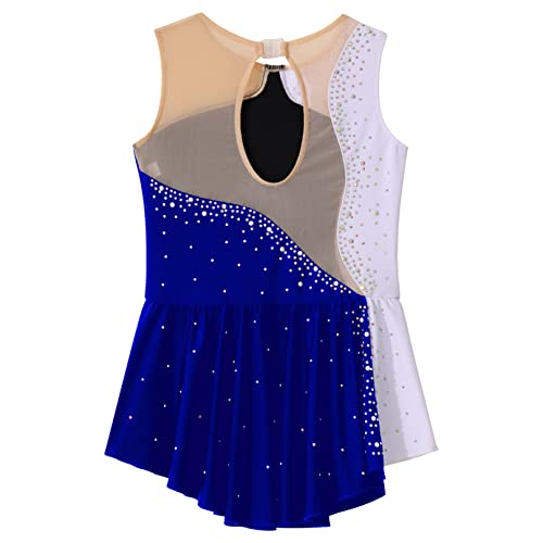Agoky Kids Girls Sparkly Figure Ice Skating Dress Gymnastic Tutu Skirted Leotard Ballet Dance Dress Dancewear Costume Royal Blue C 12 Years #TOP3