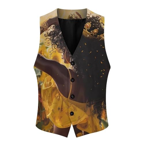 Black Queen African American Sunflower Men's Suit Vest Waistcoat Vests Formal Dress with 2 Pockets for Business Casual Tuxedo3