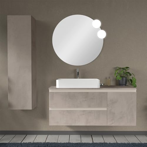 Inbagno Mobile bagno sospeso 120 cm per lavabo da appoggio, serie Master 2 cassetti con anta, top e specchio INCLUSI (Grigio Cemento)