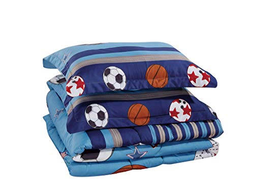 Chezmoi Collection 6-Piece Kids/Teens Sports Comforter Set - Soft Microfiber Navy Blue Black Orange Red White Basketball Football Soccer, Full Size #TOP1