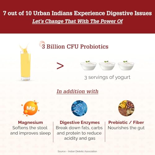 The Healthspan Co. Relief From Digestive Issues,Gas,Bloating,Acidity & Constipation|3 Bn Cfu Of Clinically Proven Probiotic|Digestive Enzymes & Magnesium|15 Days Pack,Sachet,1 Count,15 Servings