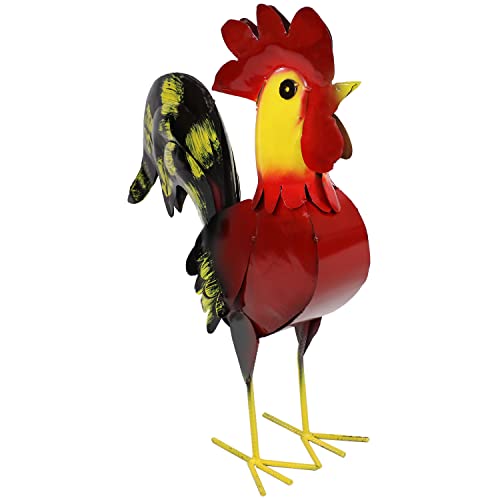 Sunnydaze Lewis The Red Steel Rooster Statue - Small Red Metal Sculpture For Home And Garden - Rustic, Weathered Design - For Indoor Or Outdoor Use - 21.5-Inch #TOP23