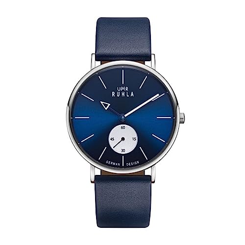 UMR RUHLA Armbanduhr, Quarz, analog, Lederarmband, Edelstahlgehäuse, wasserdicht bis 3 bar, Farbe:Blau
