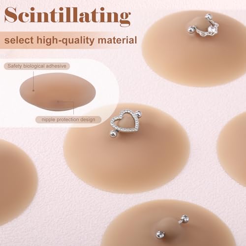 Image of Tondiamo 4 Pairs Silicone Nipple Covers with Piercing Diamond Adhesive Reusable Fake Nipple for Women With Piercing