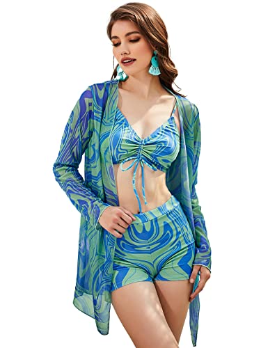 Tankini 3 pièces pour dissimuler les complexes avec style bleu