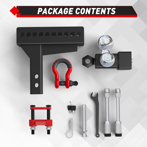 Image of TYT Adjustable Tri-Ball Trailer Hitch for 2 inch Receiver, 4.5 inch Drop /Rise, Triple Balls (1-7 /8 inch, 2 inch, 2-5 /16 inch) with Shackle, 10,000 lbs GTW, 1,000 lbs TW,Pin Lock & Hitch Tightener