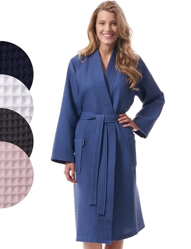 Morgenstern Albornoz Mujer Baño Diseño de Gofre Kimono Bata de Piqué Algodón Gris Talla 50/52