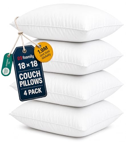 Foamily Couch Pillows Inserts 18x18 (Set of 4) Premium Decorative