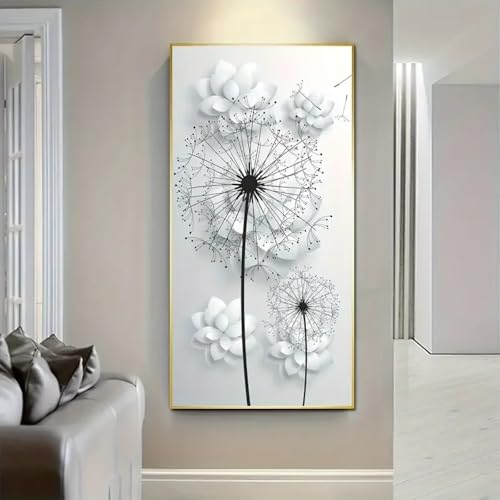 Peinture murale fleurs blanches grand format 70x140cm