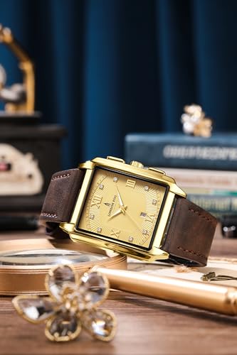Image of London Fog Mayfair Collection Analog Watch for Men with Square Dial, Crystal Hour Accents, Date Display, Quartz Movement and Leather Strap - LFM10004