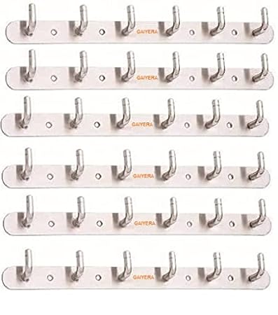 GAIYERA Pack of 6 PC Stainless Pure Steel 6 PIN - Cloth Hook Hanger .Wall Door Hook (SSL).