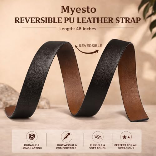 Image of Belt for Men without Buckle PU Leather Reversible Brown Strap with No Buckle Combo Pack of 2